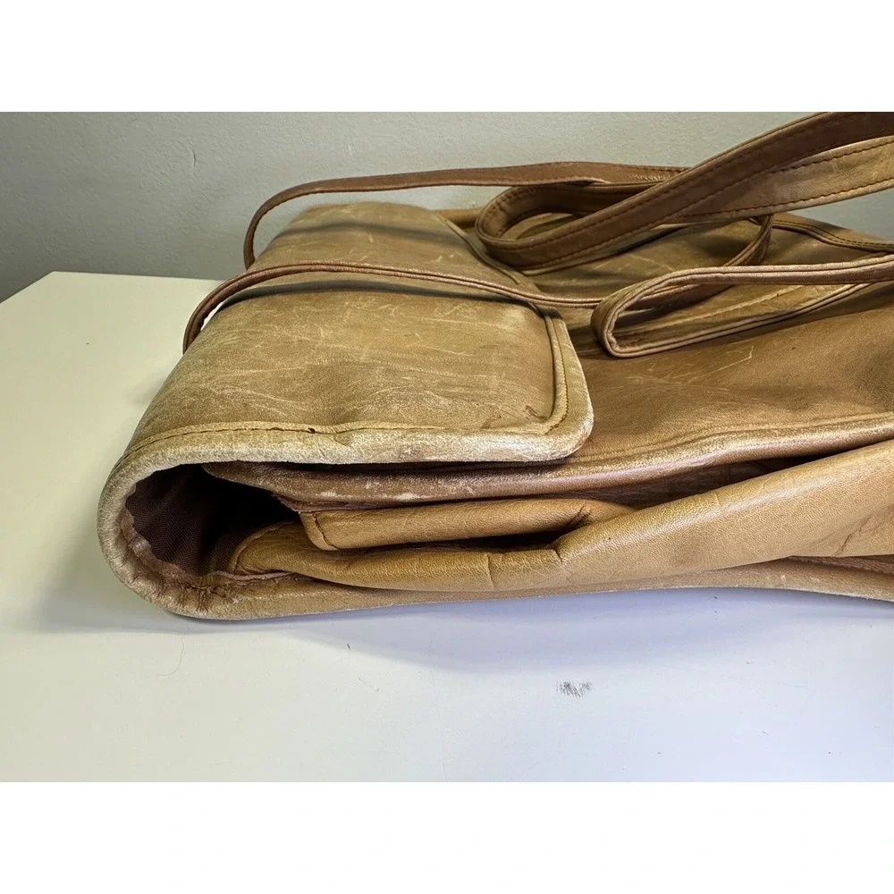 Vintage RENWICK Tan Brown Leather Messenger Bag Shoulder Straps‎